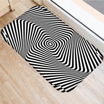 Alfombra Gamuza Negra-Blanca con Patrón Geométrico