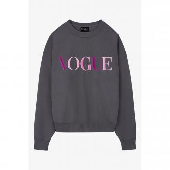 Sudadera VOGUE gris, talla XL, logo bordado rosa arcoíris