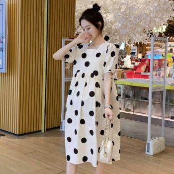 Robe de maternité à pois, grande taille, en coton, taille haute, printemps été