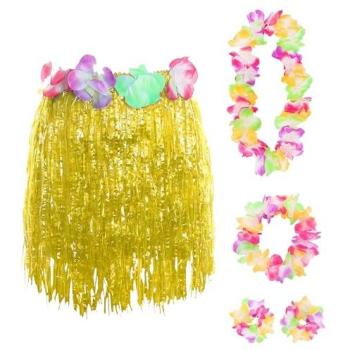 Bright Yellow Hula Ensemble – 40cm Skirt, Lei, Headband & Wristbands