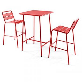 Ensemble table de bar et 2 tabourets hauts en métal orange Palavas