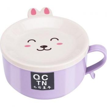 Cuenco de Fideos de Acero Inoxidable con Diseño de Conejo, Doble Capa y Accesorios Incluidos
