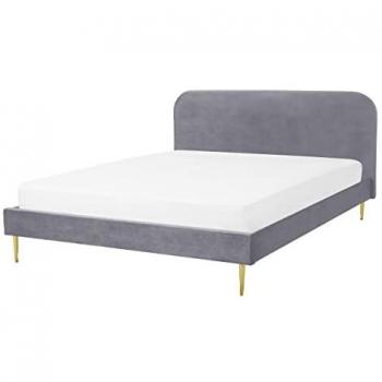 Grau Samtstoff Bett 140 x 200 cm mit Lattenrost und goldenen Füßen