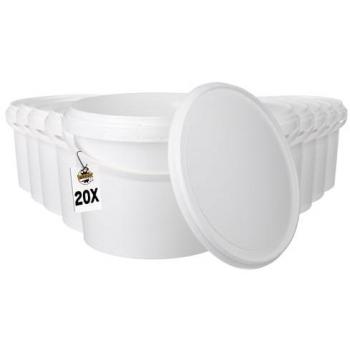 FIXEDBYU 20 Eimer mit Deckel, 1,5 l, lebensmittelecht, luftdicht, weiß