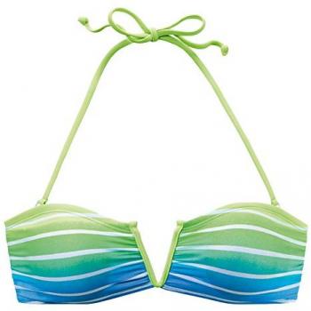 Venice Beach Damen-Bandeau-Bikini in Türkis mit Streifen – Cup C/d, abnehmbare Cups, abnehmbare Träger, seitliche Stäbchen