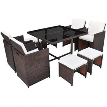 VidaXL Completo da giardino con cuscini, 9 elementi, rattan polirattan marrone