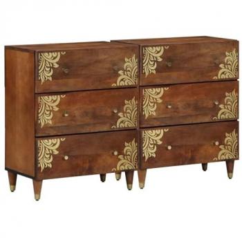 Honey Brown Rustic Sideboards (2 Pack) – 60×33.5×75 cm, Rough‑Textured Wood