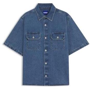 HUGO Ekyno Oversize Short Sleeve Denim Shirt – Navy Blue