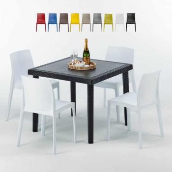 Tavolino Quadro Nero 90x90 cm con 4 Sedie Vivaci Rome Passion