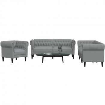 VidaXL Three‑Seat SoftGrey Fabric Sofa Kit