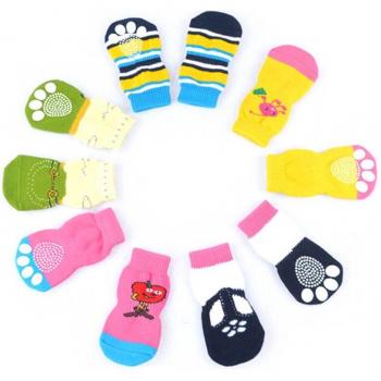 Chaussettes pour petits chiens, 4 pièces, antidérapantes, en acrylique, motif cartoon, S/M/L