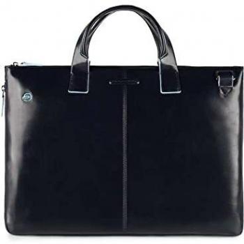 Piquadro Blue Square Leather Briefcase with Laptop Compartment 42 cm Unisex One Size