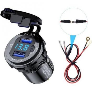 12V 24V Waterproof Dual USB QC3.0 Fast Charger with Voltmeter for SUVs and Trucks