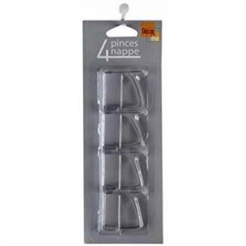 Set de 4 pinces en métal et plastique transparent pour nappes DécorLine 1720371, 4,6 x 4,3 cm