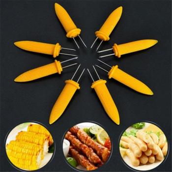10pcs Yellow Twin Prong Corn Holders & BBQ Forks