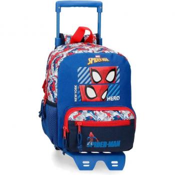 Mochila escolar Spiderman Hero 28cm con carro azul