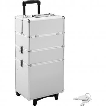 Tectake Lockable 3-Level Silver Vanity Case