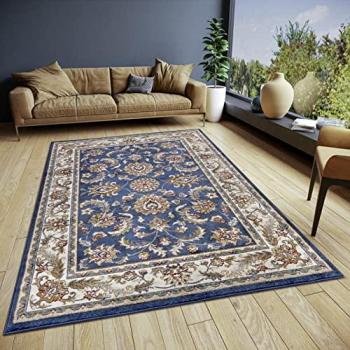 Hanse Home Orientteppich Reni – Rechteckiger Kurzflor Teppich für Wohnzimmer, Schlafzimmer und Esszimmer, 8 mm Höhe, Blau Creme
