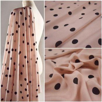 Half Meter of Pink Chiffon with 1.8cm Black Round Dots for Sewing T1422