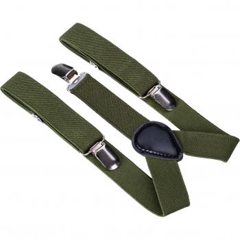 Y-Shaped Brown Leather Suspenders with Elastic Clips and Bow Tie for Children