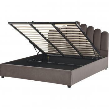 Lit de rangement en velours taupe 180 x 200 cm avec tête de lit en forme de coquillage