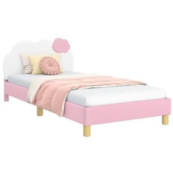 Lit pour enfant avec tête de lit en PU rose 90 x 190 cm