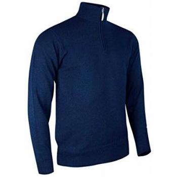 Men’s Navy Lambswool Zip Neck Garment – Glenmuir – Medium