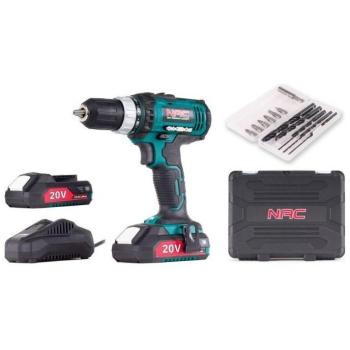 Atornillador NAC 20V, inalámbrico, 2 velocidades, luz LED, 25 + 1 niveles de par, 35 Nm, batería de litio, incluye 2 baterías de 2.0Ah