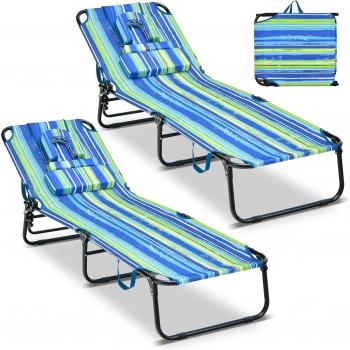 Sedia Relax a Sdraio per Patio in Blu+Verde