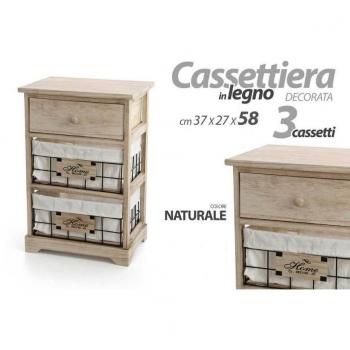 Meuble Cassettiera 3 Tiroirs en Bois 37x27x58cm