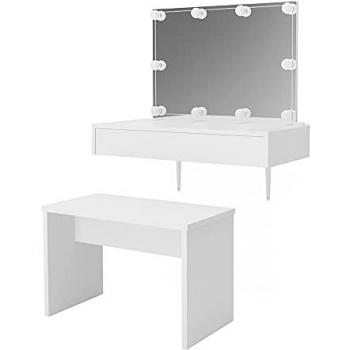 Coiffeuse Alessia avec éclairage LED et banc Blanc