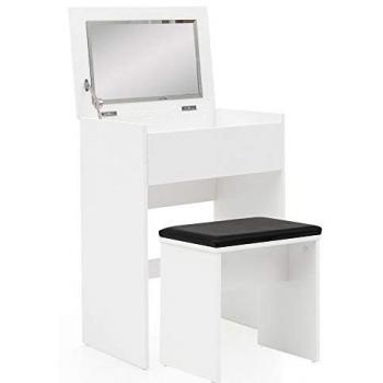 KADIMA DESIGN Stilvoller Schminktisch mit Klappfach und Spiegel, Hocker inklusive