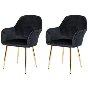 Set de 2 Sillas HWC-F18 – Elegancia Retro en Terciopelo Negro y Acabado Dorado