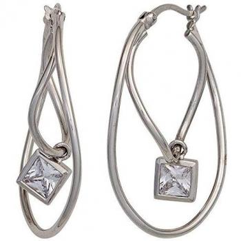 Rhodiertes Silberschmuck-Ohrringe: 2 Zirkonia-Creole für Damen