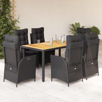 Set repas jardin Vidaxl – coussins tressés noirs, 7 articles