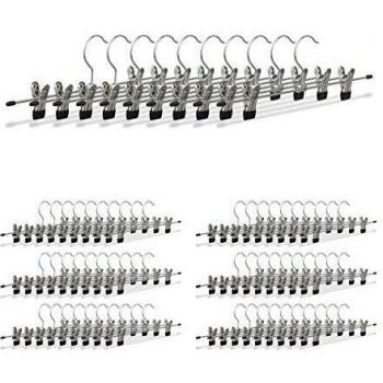 Appendini per Pantaloni e Gonne, Set di 70 Pezzi, Metallo con Clip Regolabili, HxLxP: 9x35,5x2,5 cm, Argento/Nero