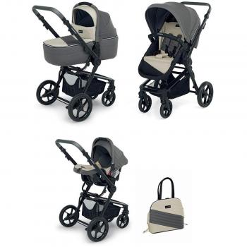 Foppapedretti 3Chic Set Multiuso – Passeggino + Navicella + Seggiolino Auto + Borsa (Grigio Ghiaccio)