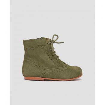 Botas de niños en serraje verde con cremalleras y cordones