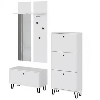 Set Integral Vicco: Espejo, Perchero y Zapatero Blanco