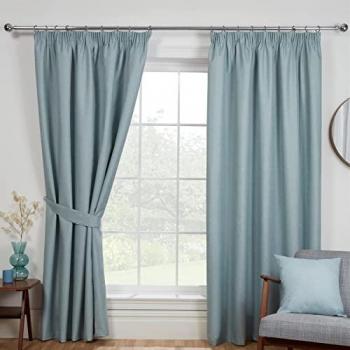 Eclipse Blackout Pencil Pleat Duck Egg Blue Curtains, 90x54' and Fully Lined