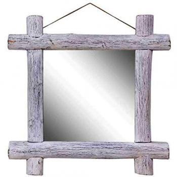 Sonata Log Mirror White 70x70 cm Solid Reclaimed Wood