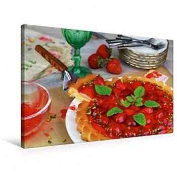 Premium Textil Leinwand 75 x 50 cm – Zitrus-Erdbeer-Torte mit Pistazien, Gerd Gropp Design