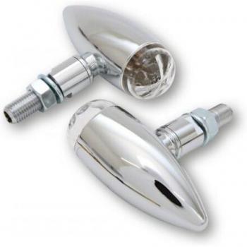 Clignotants LED Highsider Micro-Bullet M10 Ø31mm chrome, clair, homologation E pour motocyclette