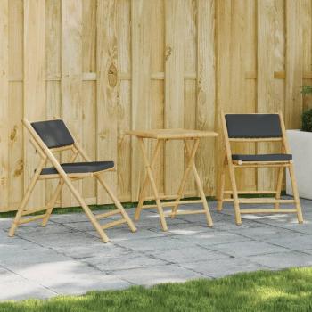 VidaXL 3 Piece Folding Bistro Set with Dark Gray Cushions Bamboo