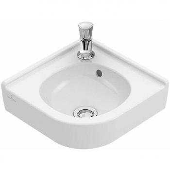 Villeroy und Boch Compact Eckhandwaschbecken 731032R1 – 32 cm Weiß, 1 Hahnloch, Überlauf