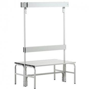 Banc de vestiaires inox/alu double, avec porte-manteaux, L 1015 mm, gris clair