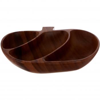 Acacia Wood 3 Section Apple Shape Serving Dish
