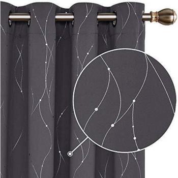 Deconovo Dotted Line Silver Foil Patterned Blackout Curtains 55 x 102 Inch Dark Grey