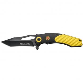 Navaja Deportiva Third Marines, Mango de Aluminio Negro y Amarillo, Hoja de 8,7 cm con Clip