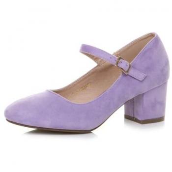 Women’s Mid Block Heel Lilac Mary Jane Court Shoes (Faux Suede)